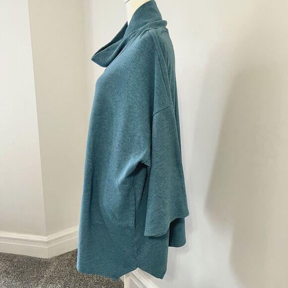 J Jill Pure Jill Sweater Womens Large Cowl Neck 3/4 Kimono Sleeve Teal Pockets - Picture 3 of 12
